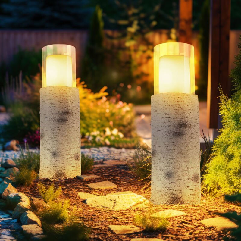 Thumbnail - Led Solarleuchte Außenleuchte Solarlampe Gartenleuchte Tischleuchte Terrassenlampe, Holzoptik weiß Kunststoff Glas, Akku...