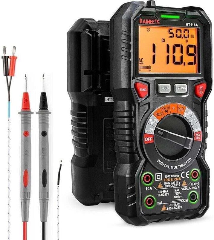 6000 Counts trms Digitales automatisches Multimeter (LED-Anschlussführung), professioneller elektrischer Tester, Tempera...