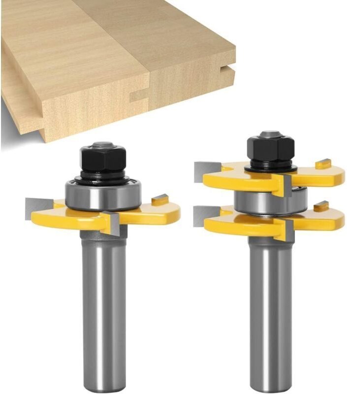 Memkey - 1/2' (12,7 mm) Schaft abgestimmter Nut- und Federfräser-Satz, 3 Zähne, T-Form, Holzschneider, Schneid- und Holz...