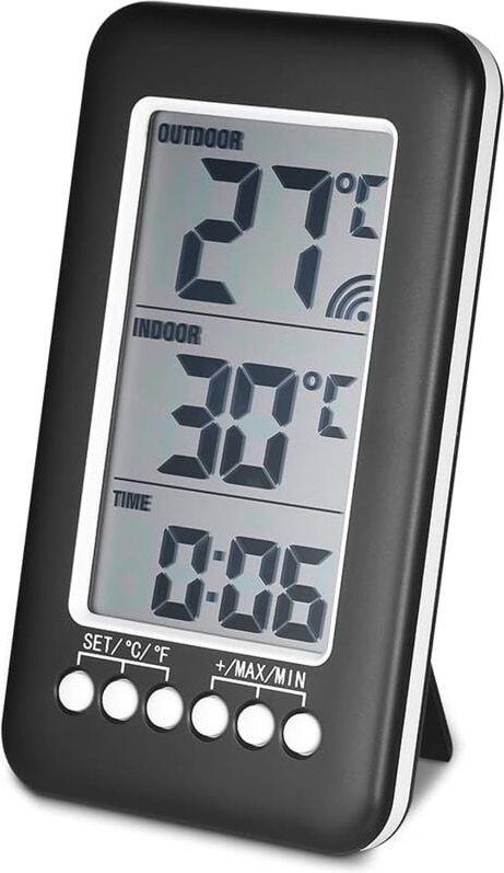 Thumbnail - LCD-Digitalthermometer ℃/℉ Digitales Innen-/Außenthermometer Zeituhr Temperaturmessung mit Sender
