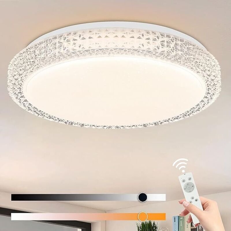 GBLY LED Deckenleuchte Dimmbar – 18W Deckenlampe mit Fernbedienung Ø30 cm Kristall-Design Sternenhimmel Deckenbeleuchtun...