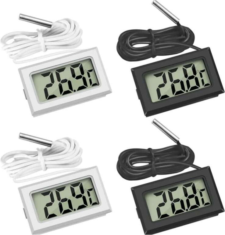 Lntyq 4 Pcs Thermomètre Réfrigérateur ,Thermomètre LCD Numérique avec Sonde Étanche pour Réfrigérateur Congélateur Aquar...