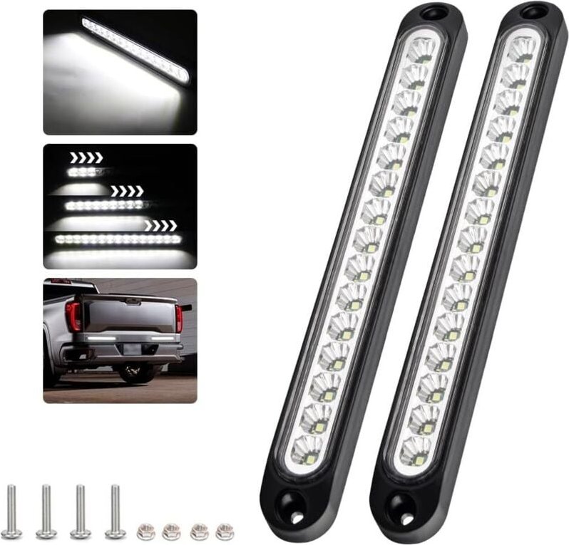 Weiß) 2 Stück 15 LED-Bremslichtleiste, 12–24 v wasserdichte dynamische Tagfahrlicht-Rücklichtleiste für Auto, suv, Wohnm...