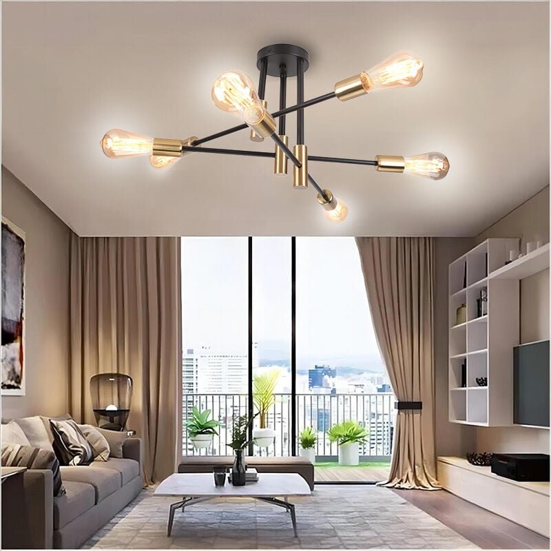 Axhup - Deckenleuchte Industrielle Vintage, 6 Lichter E27, Deckenlampe aus Metall, Kreative Innenbeleuchtung für Esszimm...