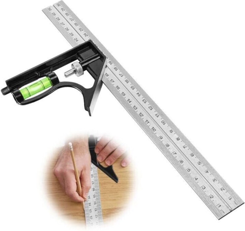 Shining House - Kombi-Winkellineal, 300-mm-Anreißwerkzeuge mit Wasserwaage und praktischem Linienzieher, ideal für Heimw...