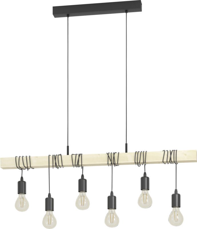 6er Hängeleuchte Townshend schwarz natur 100 x 10 x 110 cm E27 Deckenlampen & Kronleuchter - Eglo