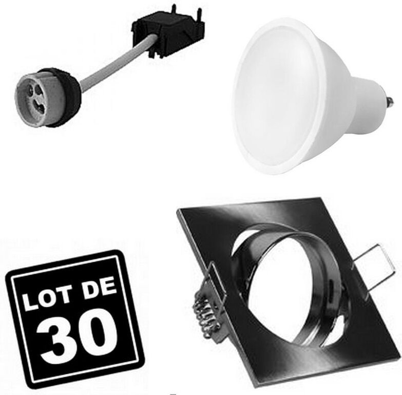 Europalamp - 30 Einbaustrahlers 5W Kaltweiß quadratisch einbaubar schwenkbar Alu gebürstet GU10 led 6000k