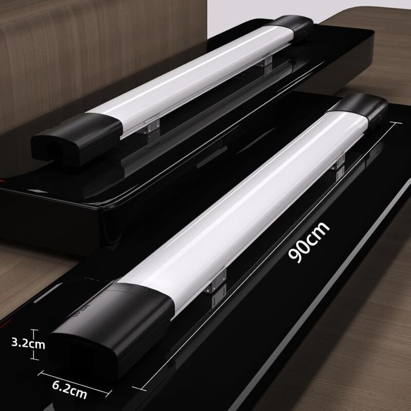 Modlicht 2er Pack LED Feuchtraumleuchte Schwarz 90cm 30W 5000K,PC,IP65,110lm/W,70% Energiesparend,ultraflach LED-Röhren ...