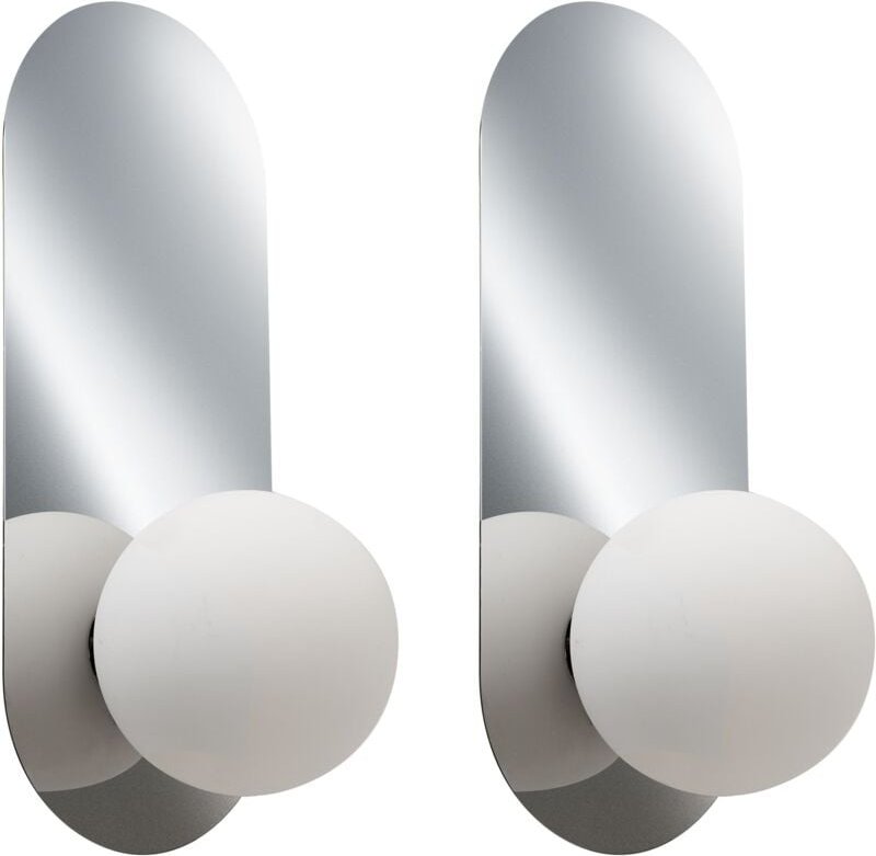 Wandleuchte 2er Set Silber Metall Oval 1-Flammig mit Milchglas-Kugel Retro-Design Wandlampe für Innenbereich Schlafzimme...