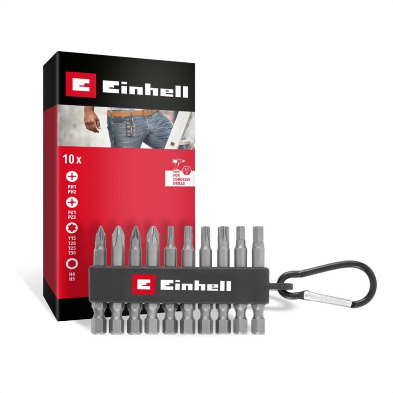 Einhell Karabiner Bit Set 10tlg 118623 Bit-Set 1/4" (6.3 mm), PH, PZ, TORX, Sechskant