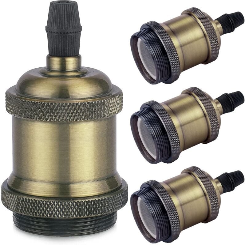 Vintage E27 Lampenfassung, Edison Retro Pendelleuchte, Massiver Keramikadapter, 4 Stück Champagnergoldfassung - Lntyq