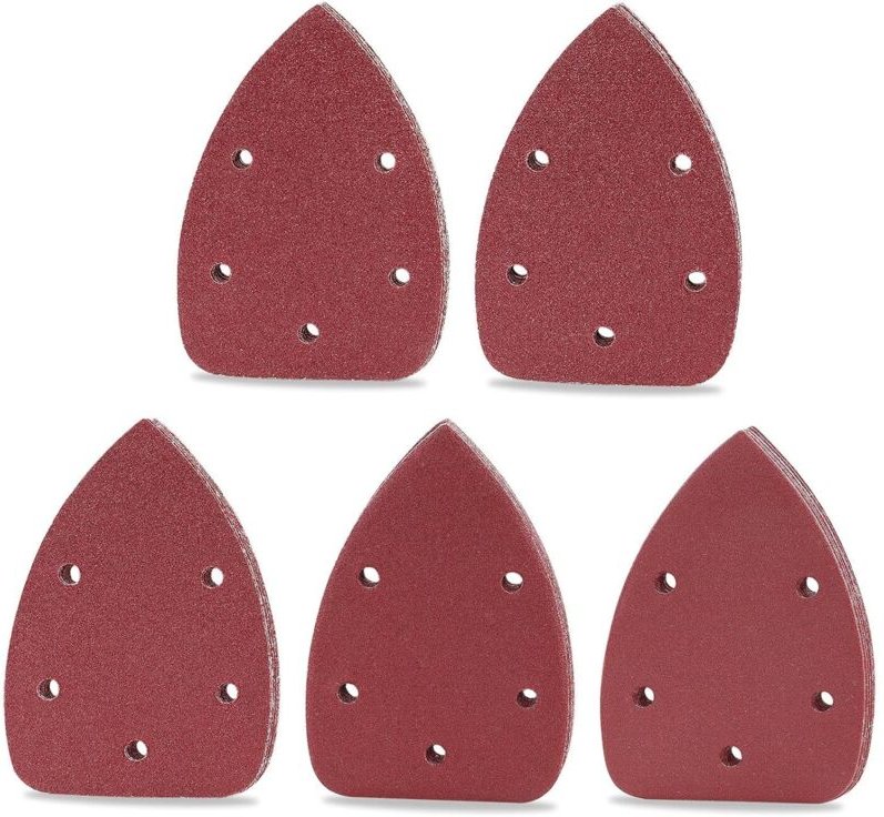 50 Stück dreieckiges Schleifpapier für Schleifmaschinen, 140 x 90 mm, 5 Löcher, Körnung 40/60/80/120/240