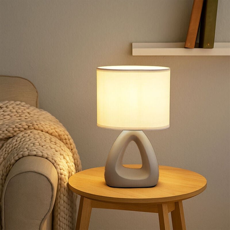 Globo Lighting - led Tischleuchte Keramik Tischlampe Nachttischleuchte Textilschirm grau, 5W 470 lm warmweiß, LxBxH 17x1...