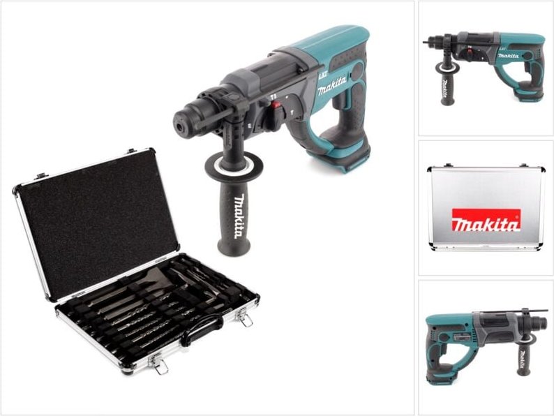 Makita DHR 202 Z 18 V Li-Ion Akku Kombihammer Solo mit SDS Plus + D-42444 SDS-Plus Bohrer-Meißel-Set 17 tlg. im Alu Koff...