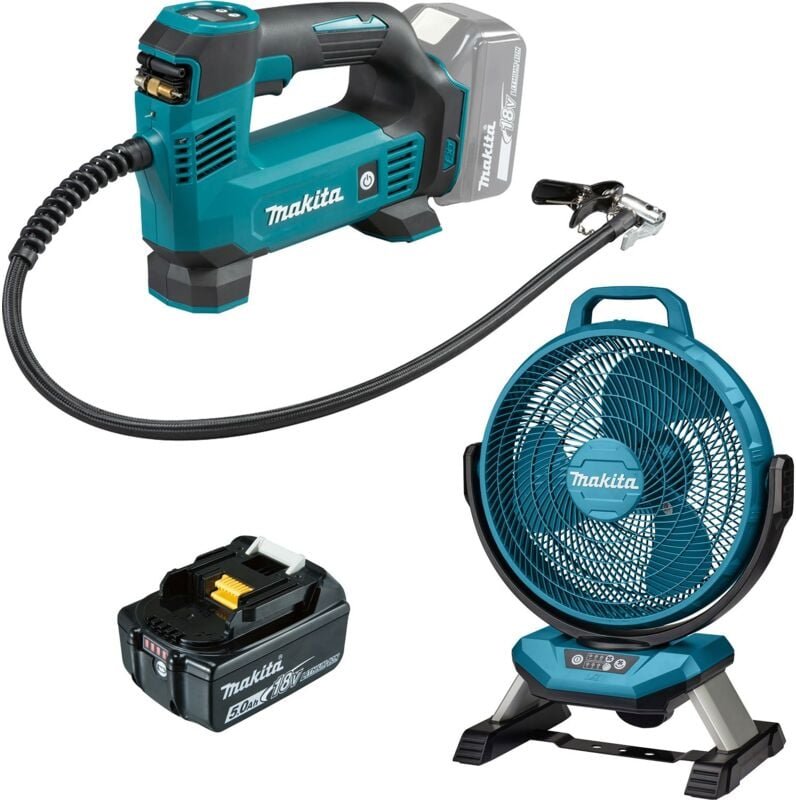 Makita DMP180T1 Akku-Kompressor 18V / 1x 5,0 Ah Akku + DCF301Z Akku-Lüfter