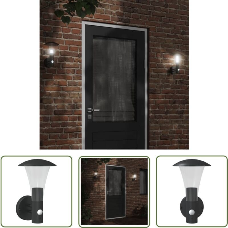 Außenwandleuchte mit Bewegungsmelder Schwarz Edelstahl - Outdoor-Beleuchtung - Wandleuchte - Bewegungsmelder - Edelstahl...