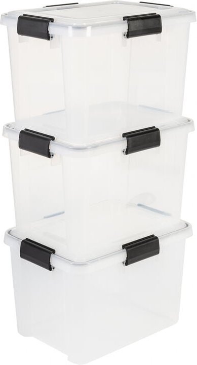 Iris Ohyama - Luftdichte Kunststoff-Aufbewahrungsboxen mit Deckel, 20L, 3er-Set, Transparent, Hermetischer wasserdichter...