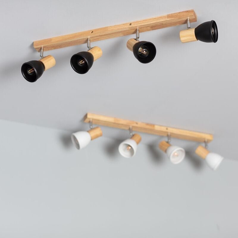 Ledkia - Deckenleuchte Metall und Holz Tautau 4 Spots Weiß