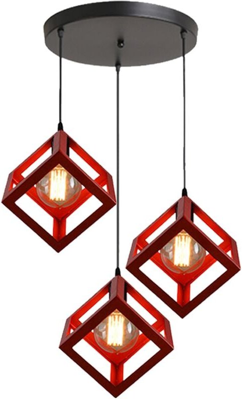Pendelleuchte Würfel 3 Flammig Kronleuchter mit Metall Käfig Vintage Hängelampe im Industri Stil E27 Fassung Art Lampen ...
