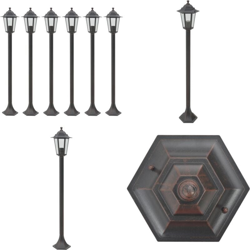 Garten-Pollerleuchte 6 Stk. E27 110 cm Aluminium Bronzefarben - Gartenlaterne - LED-Laterne - Außenstehleuchte - Außenbe...