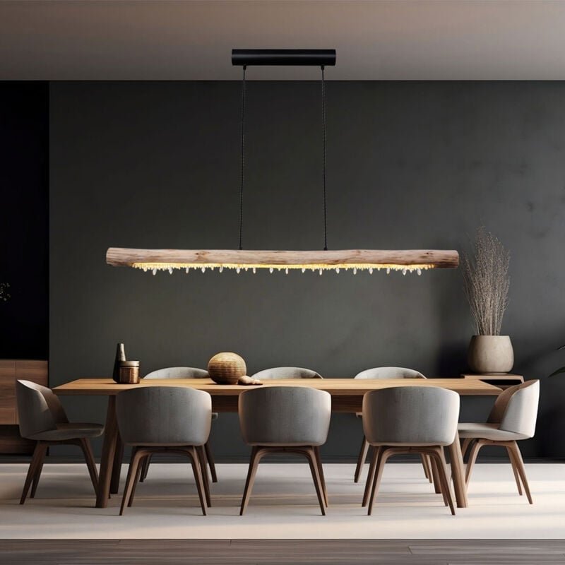 Decken Hängeleuchte Holzbalken natur Pendelleuchte Kristall Dekor Hängelampe, 1x led 20 Watt 1030 Lumen warmweiß, LxBxH ...