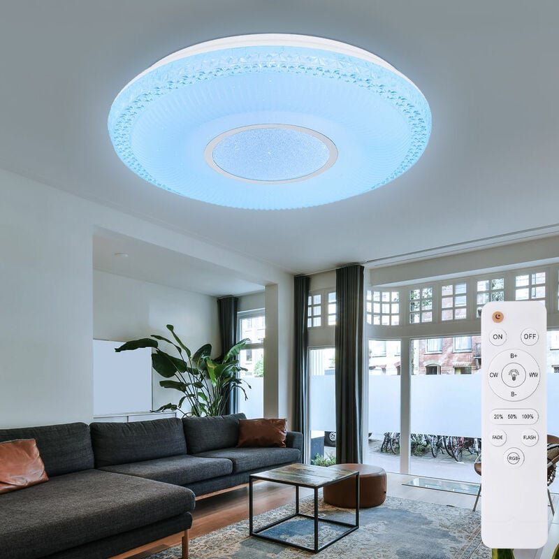 Deckenleuchte mit Sterneneffekt dimmbare Deckenlampe weiß dimmbare Lampe mit Fernbedienung, Tageslichtfunktion Farbwechs...