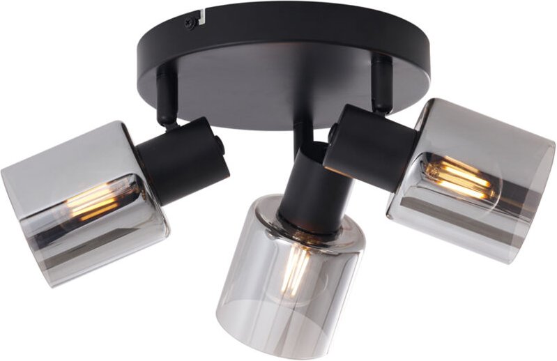 Moderne Deckenleuchte Schwarz mit rundem Rauchglas 3-flammig - Cilin