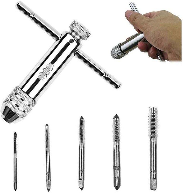 Verstellbarer Gewindeschneidwerkzeugsatz mit T-Griff-Ratschenrohrschlüssel und 5 Maschinenschrauben mit Gewinden von 3 m...