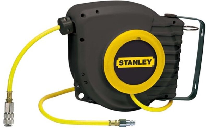 Stanley - Luftschlauchtrommel für Wandmontage, 9 m gelber PVC-Schlauch mit Schnellkupplungen, maximaler Druck 12 bar, ab...
