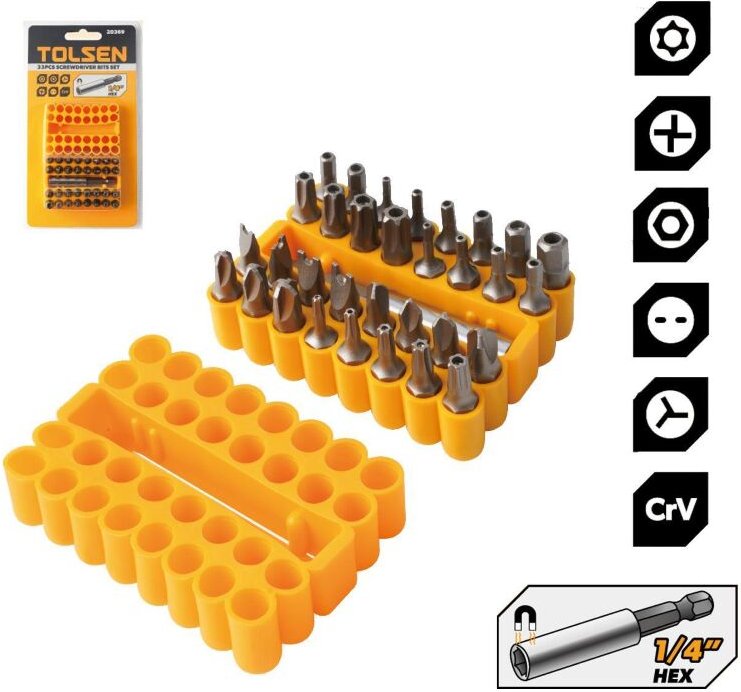 Satz 33 Stuck Magnet-Bits Mit Tolsen-Bithalter