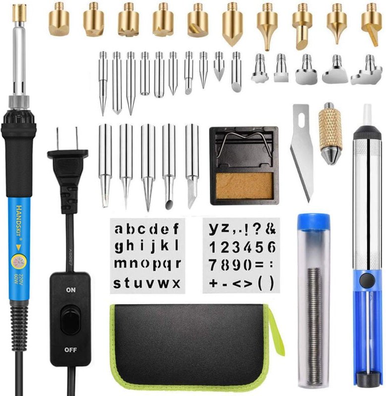 Graveur et outil de précision,Kit de Pyrogravure 54 pcs Pyrogravure sur Bois 60W Température Réglable de 200 à 450 °c - ...