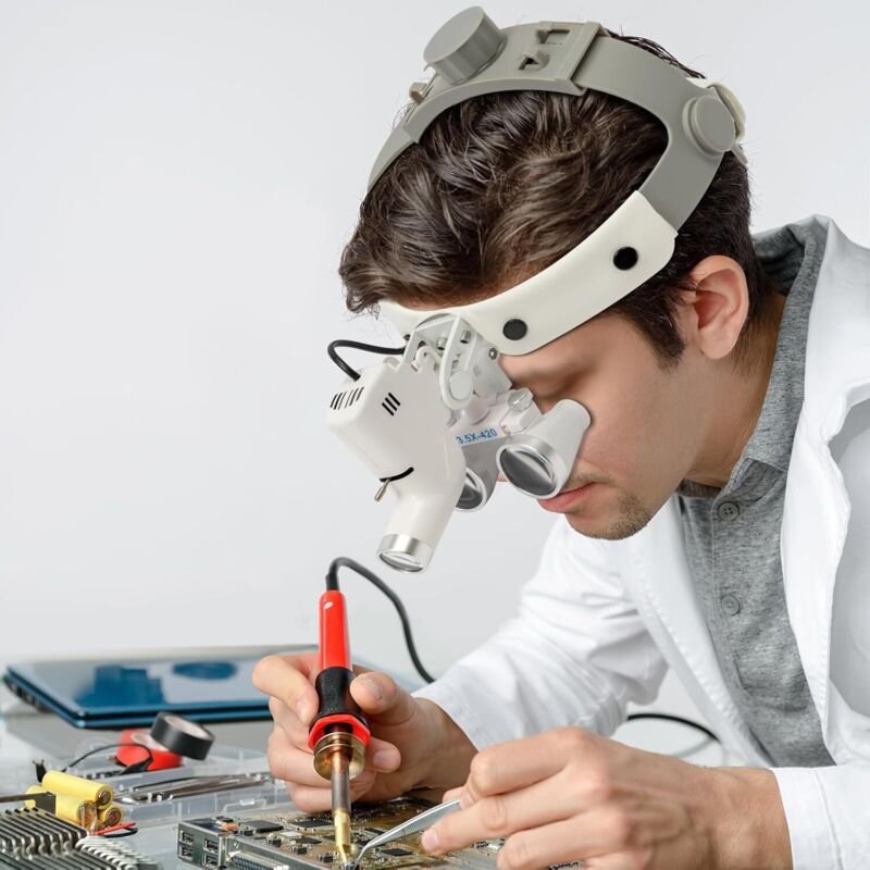 Lupenbrille Zahnarzt mit Licht, 3.5X 420mm Binokulare Chirurgische Lupe mit Caricabatterie und Cacciavite, Medizinische ...