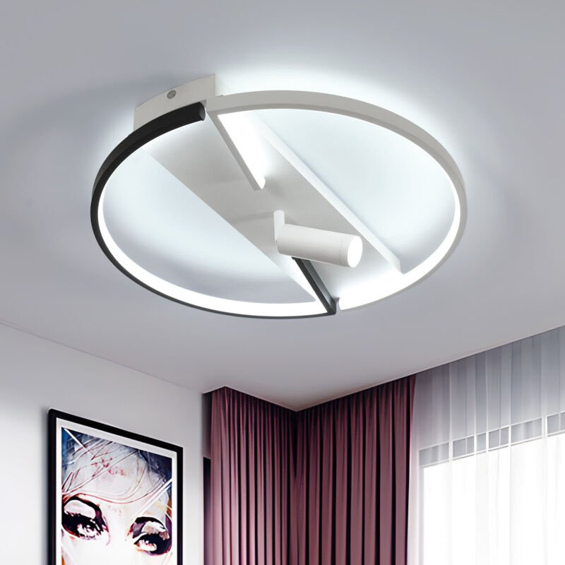 GOECO Runde LED-Deckenleuchte aus Aluminium, Schwarz-Weiß, 48 x 48 x 11 cm, 42 W, Kaltweiß 6500 K, CRI 80, 220 V, für Wo...