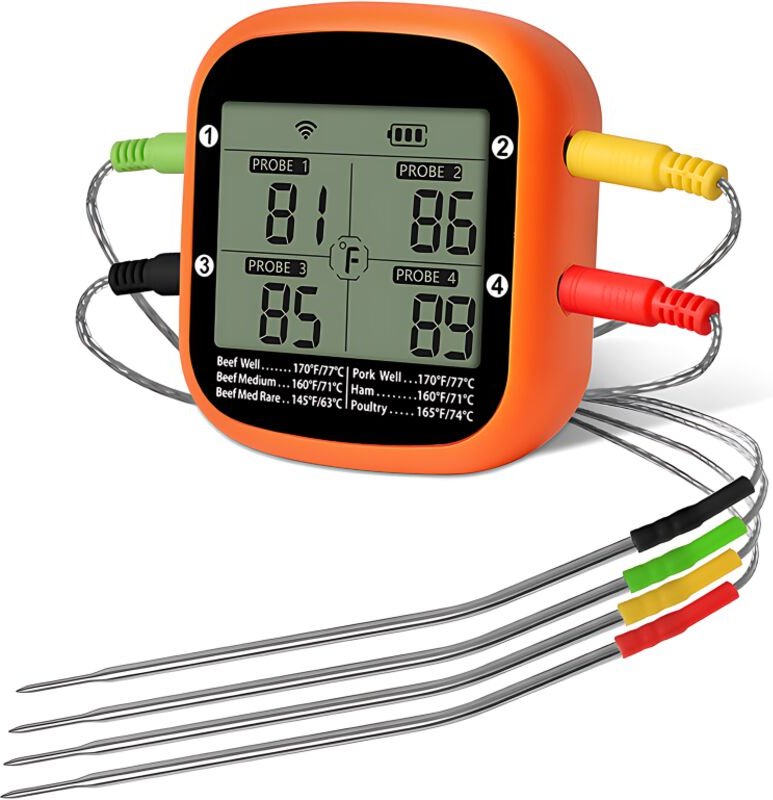 Termometro digitale wireless intelligente per carne, doppia sonda, lettura istantanea, controllo tramite app, allarme ti...