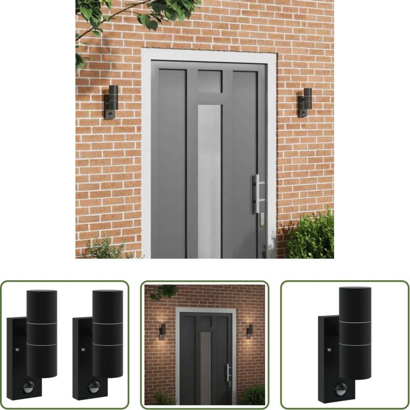 vidaXL Außenbeleuchtung - Außenwandleuchte 2 pcs Schwarz 7 x 10 x 22 cm