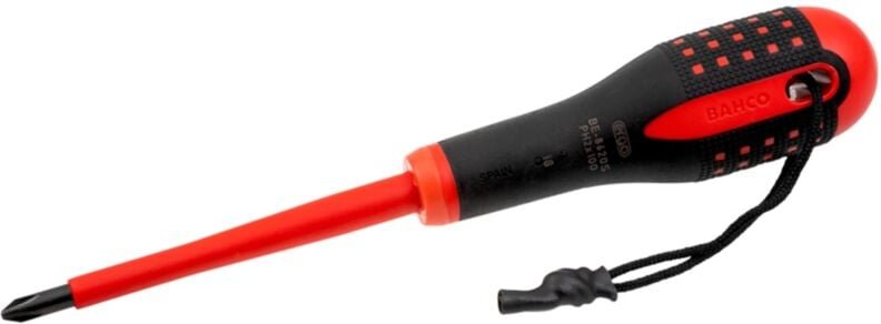 Bahco Isolierter ERGO Phillips-Schraubendreher mit Kevlar-Sicherheitsschnur, PH1 x 80 mm