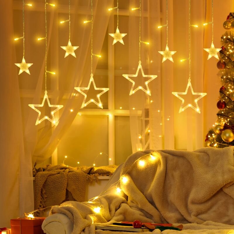 Sternenlichtvorhang, Sternlichtvorhang 8 Beleuchtungsmodi, wasserdichte Innen- und Außenweihnachtsdekoration, Fensterbal...