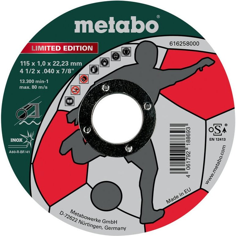 Metabo - Limited Edition Soccer 115 x 1,0 x 22,23 mm, Inox, Trennscheibe, gerade Ausführu