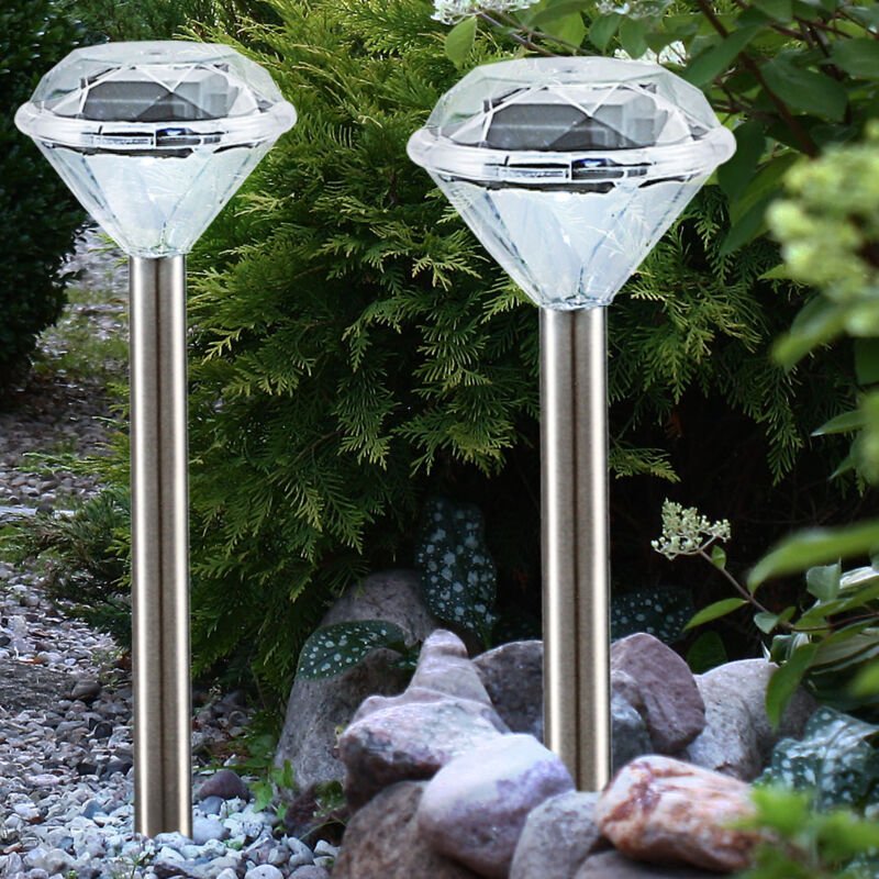 2er Set LED Außen Steck Lampe SOLAR Beleuchtung Diamant Design Garten Erdspieß Leuchte