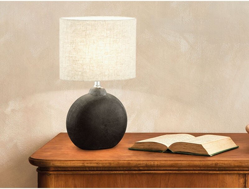 Fischer&honsel - Tischleuchte Nachttischlampe Beistellleuchte E14 Keramik schwarz Textil sand
