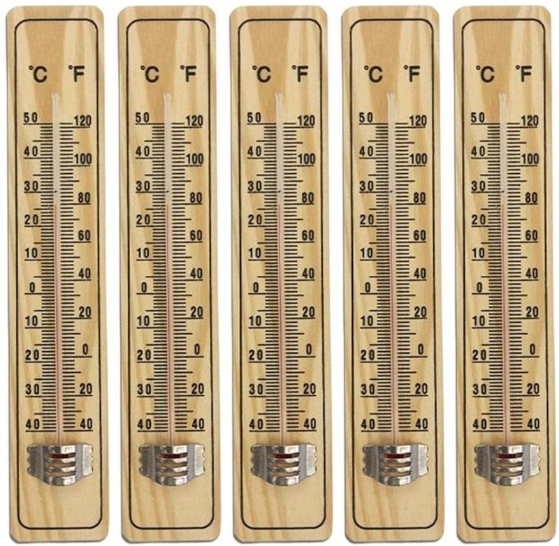 Thumbnail - Ahlsen - 8-teiliges Holzthermometer für den Innenbereich, Holzthermometer zum Messen der Temperatur im Innen- und Außenb...