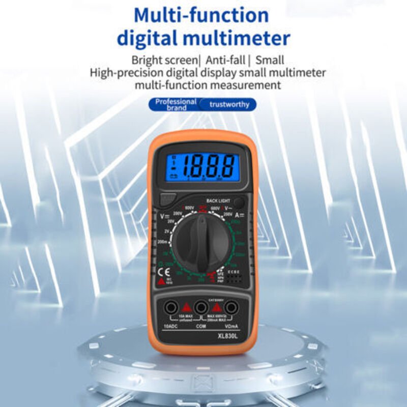 XL830L Tragbares Digitalmultimeter, LCD-Hintergrundbeleuchtung, AC/DC-Voltmeter, DC-Amperemeter, Ohm-Spannungs- und Wide...