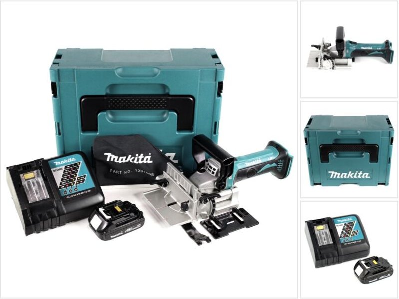 Makita DPJ 180 RY1J 18 V Li-Ion Akku Nutfräse im Makpac + 1 x 1,5 Ah Akku + Ladegerät