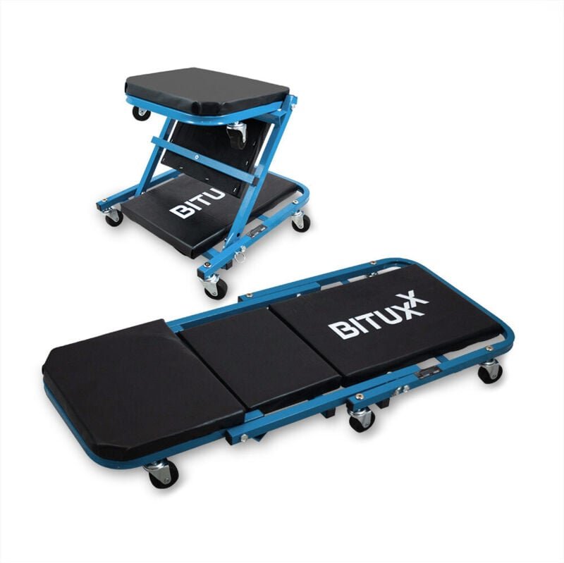 Werkstatt-Rollbrett Werkstattliege Montageliege Montagerollbrett Sitz als Liege oder Werkstatthocker / Klappsitz verwend...