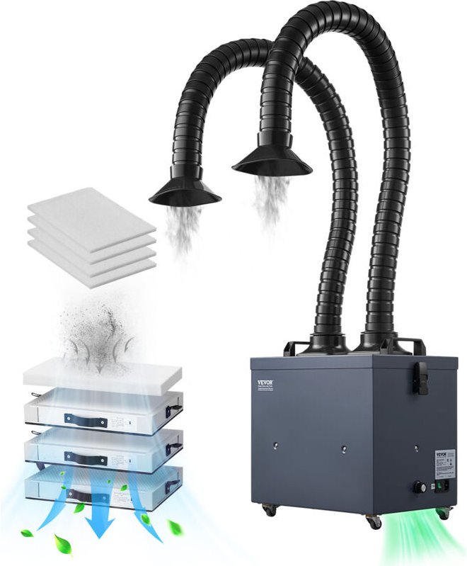 Lötrauchabsorber mit Doppelschläuchen, 275-W-Schweißrauchabsauger mit 4-stufigen Filtern und 10 Geschwindigkeiten, 380 m...