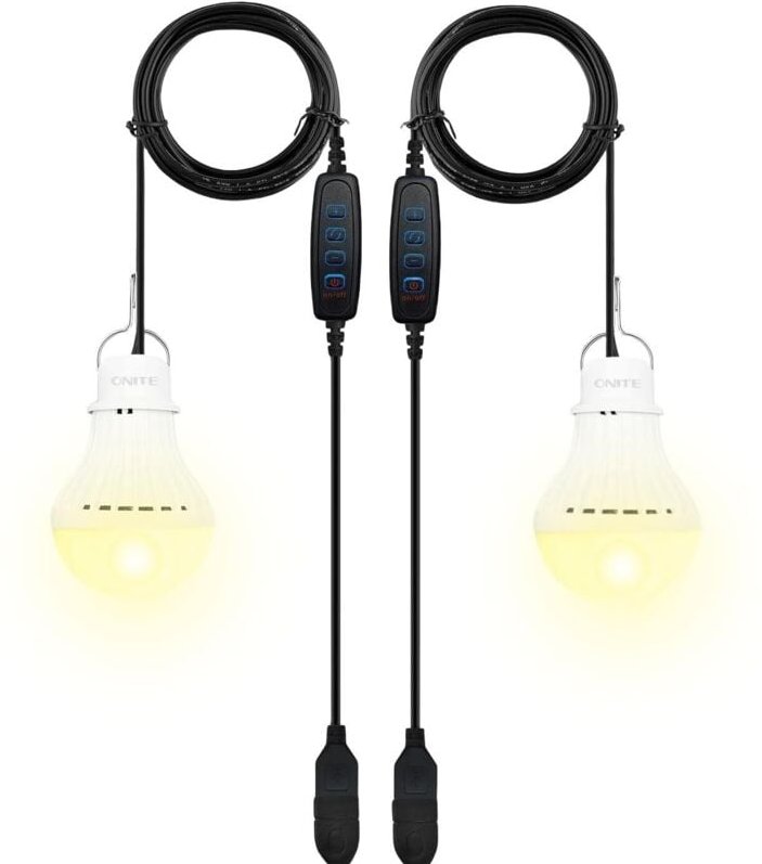 LED-Campingleuchte mit Schalter, 2 x 7 W wiederaufladbare Glühbirnen, dimmbares Zeltlicht, 3 Beleuchtungsmodi 2700–5000 ...