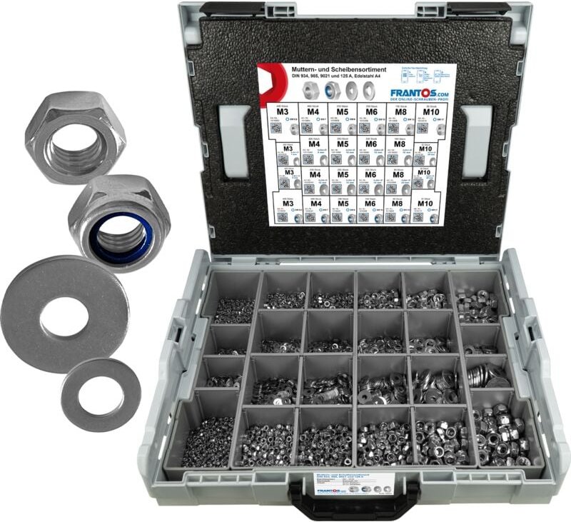 FRANTOS L-BOXX 6590 tlg. Muttern & Scheiben Sortiment (Edelstahl A4)