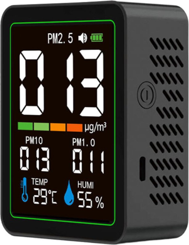 Monitor per particelle in ambienti interni 5 in 1 con schermo LCD a colori, rileva PM1.0, PM2.5 e PM10 e visualizza temp...
