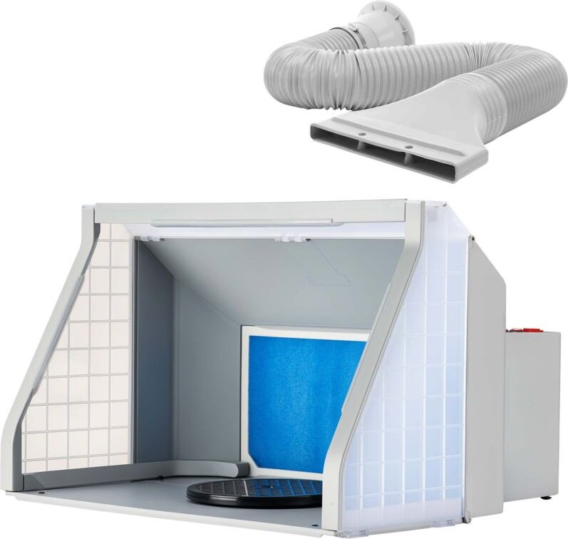 Wiltec - Airbrush Absauganlage 9 m³/min, zur Absaugung von Farbe Farbnebel Sprühnebel Filter, mit led Beleuchtung, Zweis...