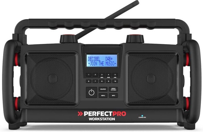 Baustellenradio workstation mit Netzbetrieb oder 6x d Akku-Batterien - Perfectpro